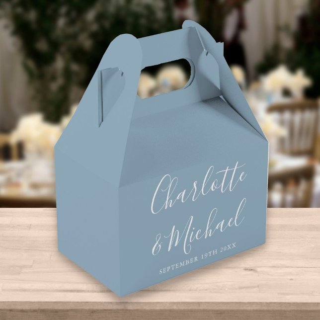 Dusty Blue Elegant Signature Script Wedding Favor Box (Creator Uploaded)