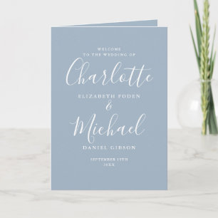 Dusty Blue Elegant Signature Script Wedding  Program