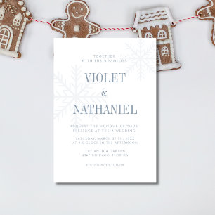 Dusty Blue Elegant Snowflake Christmas Wedding Invitation