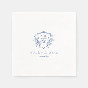 Dusty Blue Elegant Vintage Roses Crest Wedding Napkin
