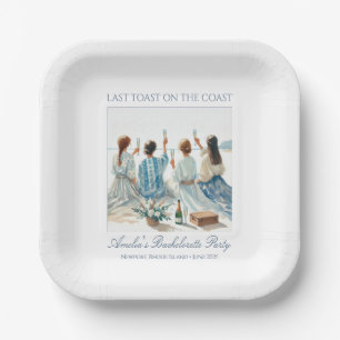 Dusty Blue Elegant Watercolor Coastal Last Toast Paper Plate