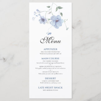 Dusty Blue Elegant Watercolor Floral Wedding Menu