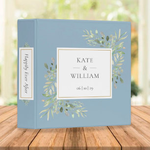Dusty Blue Elegant Watercolor Greenery Wedding Binder