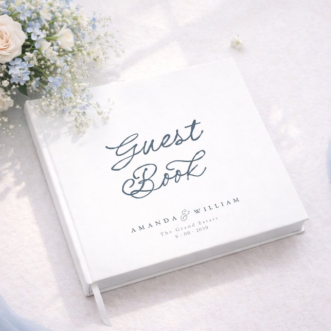 Dusty Blue Elegant Wedding Guest Book with Names (Creator Uploaded)
