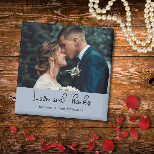Dusty Blue Elegant Wedding Love and Thanks Photo Magnet