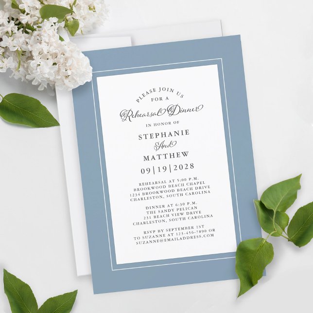 Dusty Blue Elegant Wedding Rehearsal Dinner Invitation (Creator Uploaded)