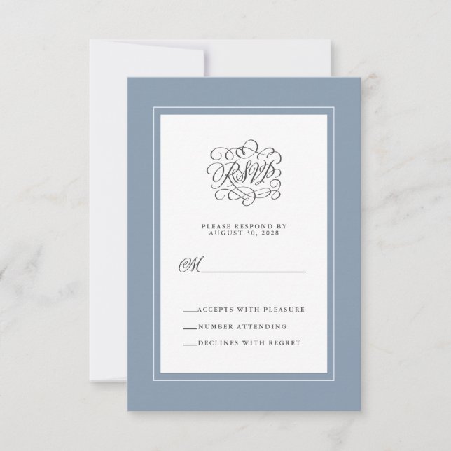 Dusty Blue Elegant Wedding Reply Chic Enclosure RSVP Card (Front)