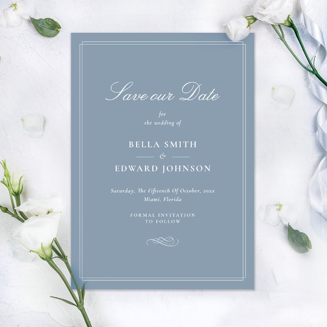 Dusty Blue Elegant Wedding Save the Date  Invitation (Creator Uploaded)
