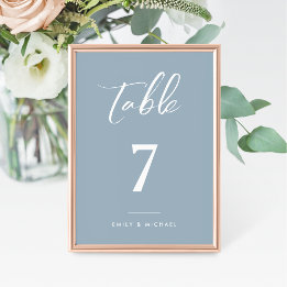 Dusty Blue Elegant Wedding Table Number Card