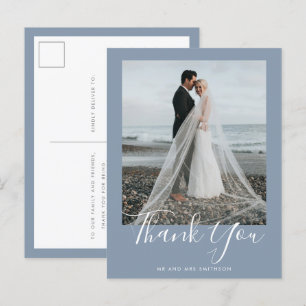 Dusty Blue Elegant Wedding Thank You Postcard