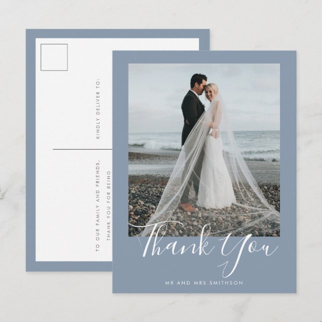 Dusty Blue Elegant Wedding Thank You Postcard (Front/Back)