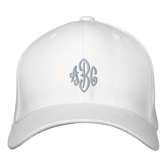 Dusty Blue Elegant Wedding Three Letter Monogram  Embroidered Hat (Front)