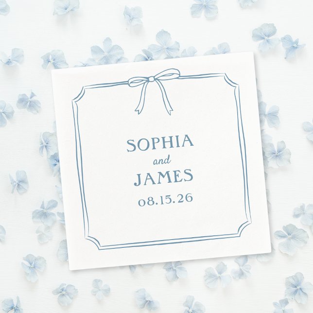 Dusty Blue Elegant Whimsical Simple Bow Wedding Napkin (Creator Uploaded)
