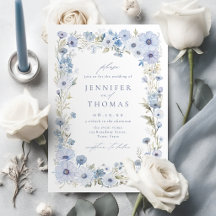 Dusty Blue Elegant Wildflower Border Wedding