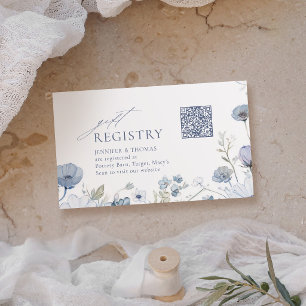 Dusty Blue Elegant Wildflower Bridal Registry Place Card