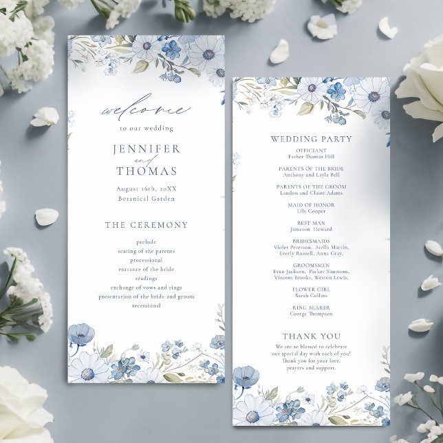 Dusty Blue Elegant Wildflower Wedding Program (Dusty Blue Elegant Wildflower Wedding Program)