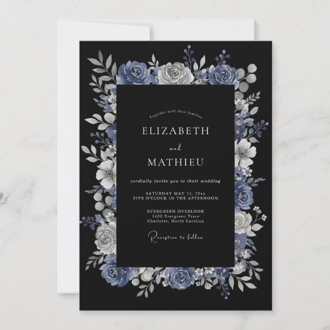 Dusty Blue Enigmatic Winter Wedding Invitation (Front)
