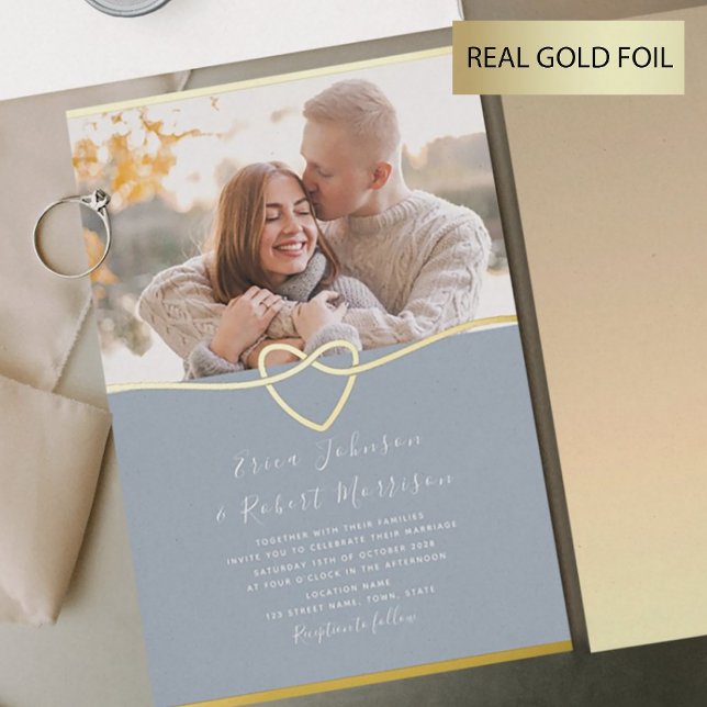Dusty Blue et Gold Faire-part de mariage avec phot (Créateur téléchargé)