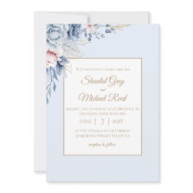 Dusty Blue et Gold Floral Faire-part de mariage