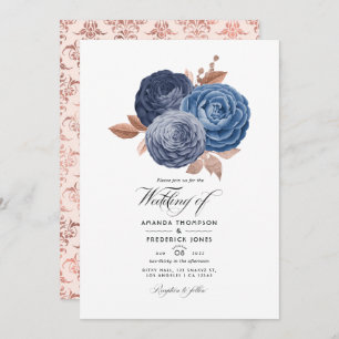 Dusty Blue et Rose Gold Floral Faire-part de maria