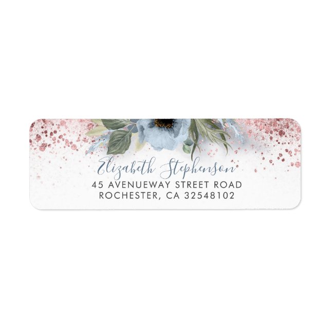 Dusty Blue et Rose Gold Parties scintillant Floral (Devant)