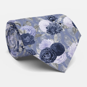 Dusty Blue et Silver Floral Mariage Cravate
