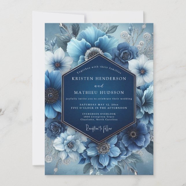Dusty Blue Ethereal Bloom Wedding Invitation (Front)