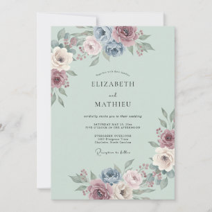 Dusty Blue Ethereal Blossom Wedding Invitation