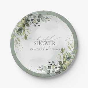 Dusty Blue Eucalyptus Botanical Bridal Shower Paper Plate