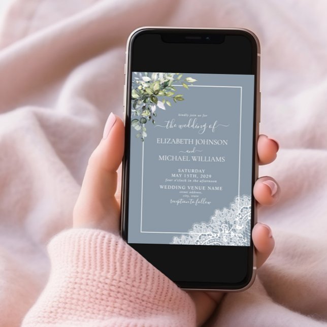 Dusty Blue Eucalyptus Botanical Photo Wedding  Invitation (Creator Uploaded)