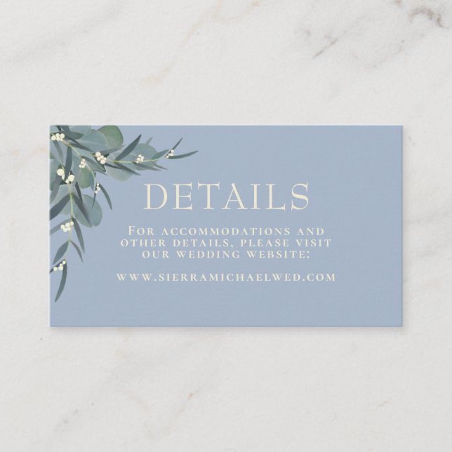 Dusty Blue | Eucalyptus Botanical Wedding Details Enclosure Card (Front)