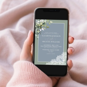 Dusty Blue Eucalyptus Botanical Wood Wedding Invi Invitation