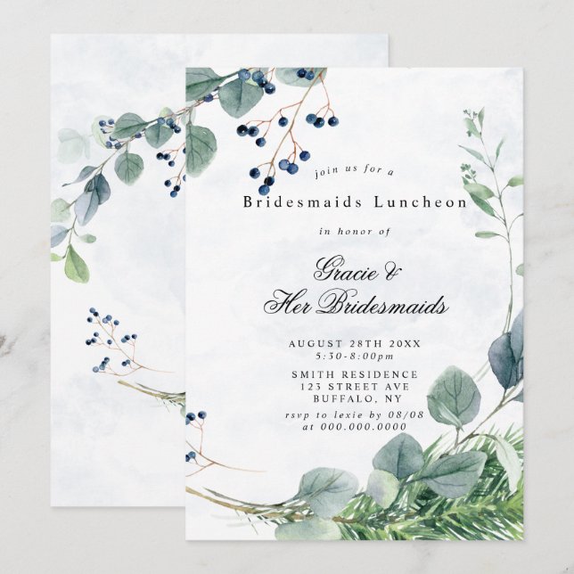 Dusty Blue Eucalyptus Bridesmaids Invitations de d (Devant / Derrière)
