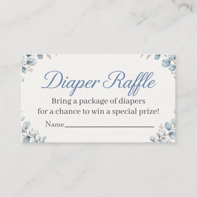Dusty Blue Eucalyptus Diaper Raffle Enclosure Card (Front)