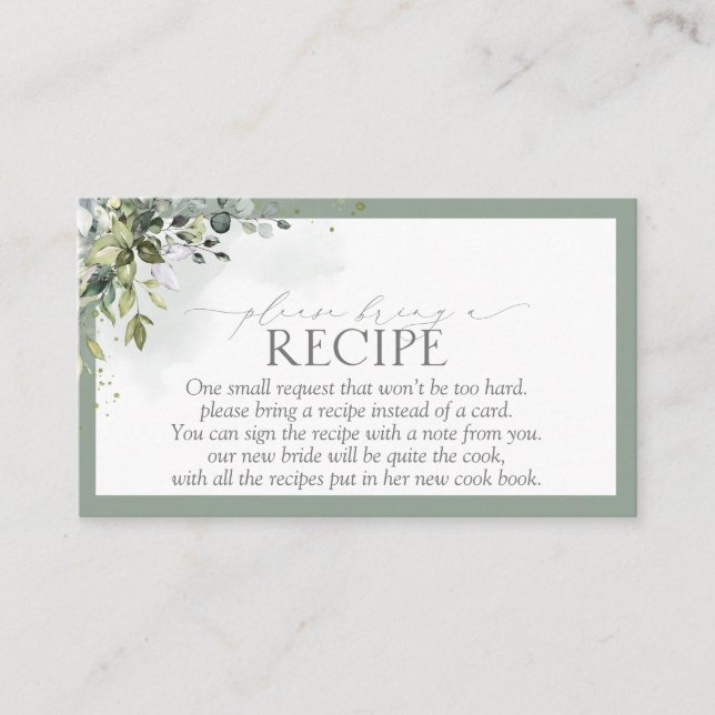 Dusty Blue Eucalyptus Floral Please Bring A Recipe Enclosure Card (Front)