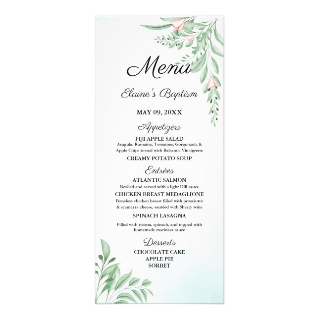 Dusty Blue Eucalyptus Greenery Baptism Menu Card (Front)