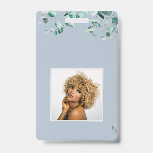 Dusty Blue Eucalyptus Greenery Blank TEMPLATE Badge (Front)