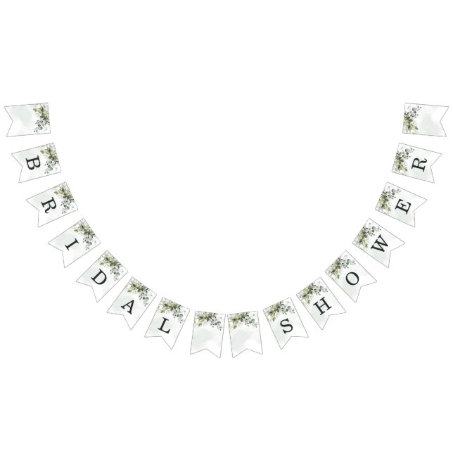 Dusty Blue Eucalyptus Greenery Boho Bridal Shower Bunting Flags (All)