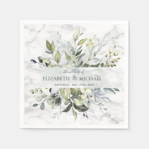 Dusty Blue Eucalyptus Greenery Botanical Marble Napkin