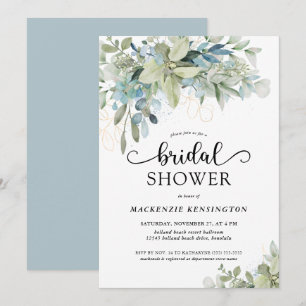 Dusty Blue Eucalyptus Greenery Bridal Shower Invitation