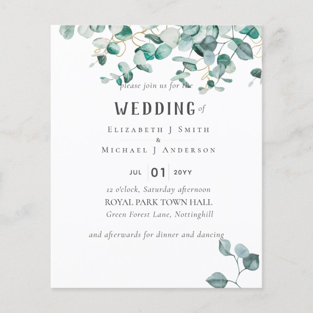 Dusty Blue Eucalyptus Greenery BUDGET WEDDING Flye Flyer (Front)
