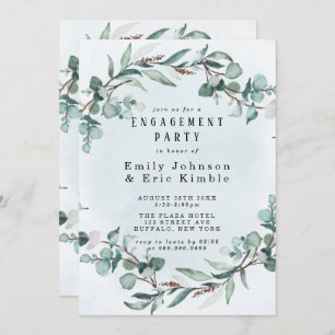 Dusty Blue Eucalyptus Greenery Engagement Party Invitation