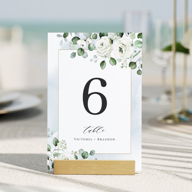 Dusty blue eucalyptus greenery floral wedding table number (Dusty blue eucalyptus greenery floral wedding table number)