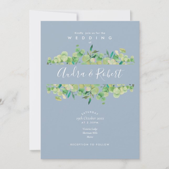 Dusty Blue Eucalyptus Greenery Garland Wedding Invitation