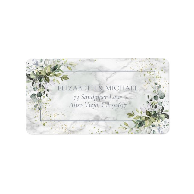 Dusty Blue Eucalyptus Greenery Marble Address Label (Front)