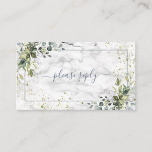 Dusty Blue Eucalyptus Greenery Marble Wedding RSVP Enclosure Card