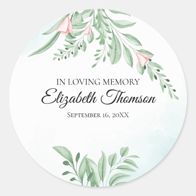 Dusty Blue Eucalyptus Greenery Memorial Funeral  Classic Round Sticker (Front)