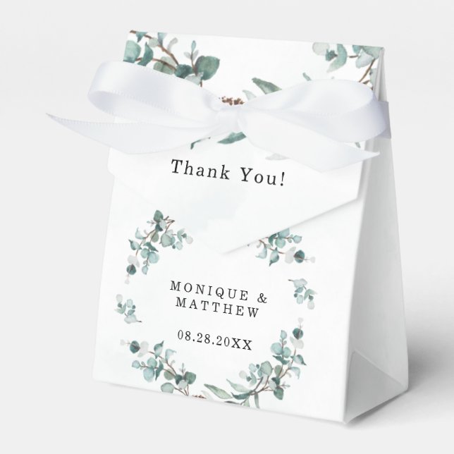 Dusty Blue Eucalyptus Greenery Rustic Wedding Favor Box (Front Side)