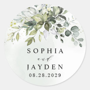 Dusty Blue Eucalyptus Greenery Succulent Wedding Classic Round Sticker