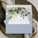 Dusty Blue Eucalyptus Greenery Succulent Wedding Envelope<br><div class="desc">Design features a bouquet of watercolor greenery, eucalyptus and a succulent over a dusty blue watercolor splash inside. Design also features specks of painted (printed) gold and green. The outside is set to a dusty blue shade with a white return address. View the collection link on this page to see...</div>